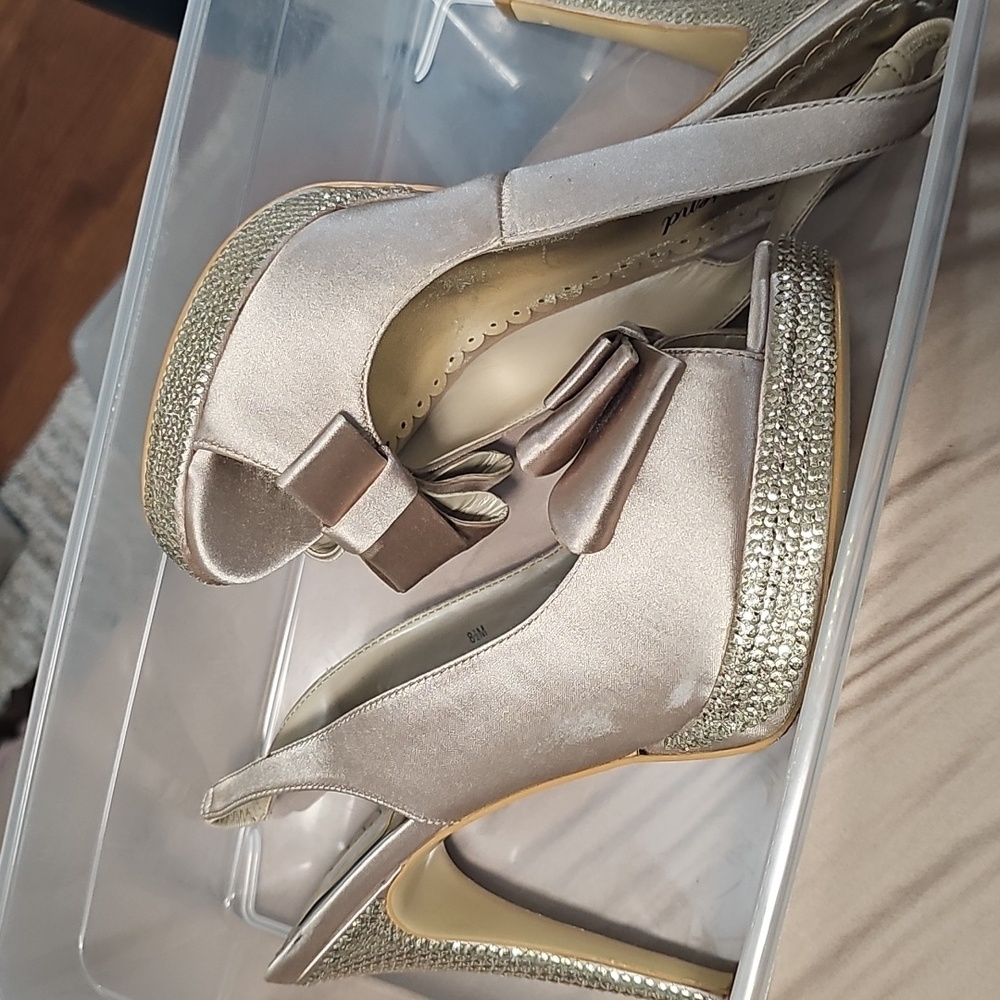 Lulu Townsend Gold Satin Slingback Heels